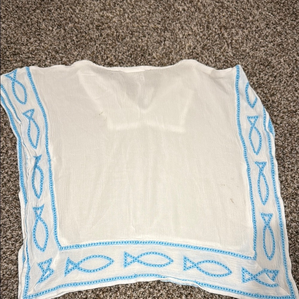 Kid’s Swimsuit Cover with Blue Fish Embroidery - Picture 5 of 6